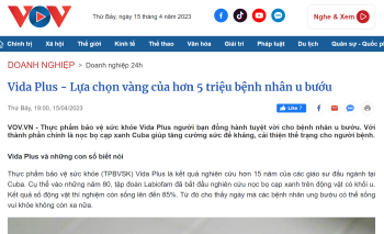 Vida Plus - Lựa chọn vàng của hơn 5 triệu bệnh nhân u bướu ( Nguồn báo VOV )