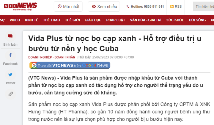 Vida Plus từ nọc bọ cạp xanh - Hỗ trợ điều trị u bướu từ nền y học Cuba ( VTC News)