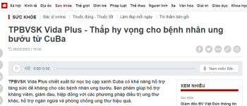 TPBVSK Vida Plus - Thắp hy vọng cho bệnh nhân ung bướu từ CuBa ( Nguồn Báo Tiền Phong )
